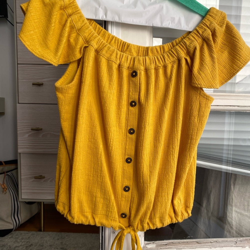 Madewell yellow off shoulder top